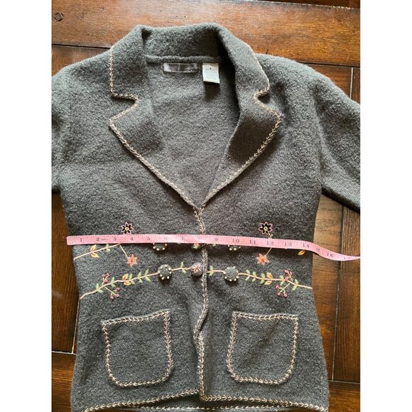 Lucidity Wool Blazer Grey Floral Embroidered Snap Button Pockets Boho Fairy S - Picture 10 of 11